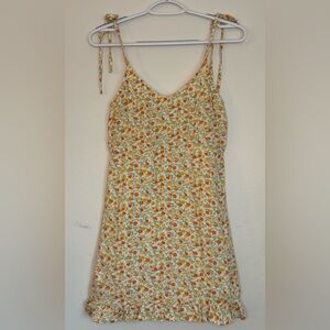 Billabong Heart Breaker Strappy Mini Dress, Yellow Orange Pink Floral Sundress M